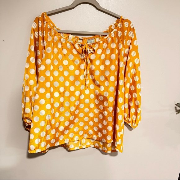 Anthropologie Modbe Yellow Polka Dot Blouse Size Large - Picture 1 of 4